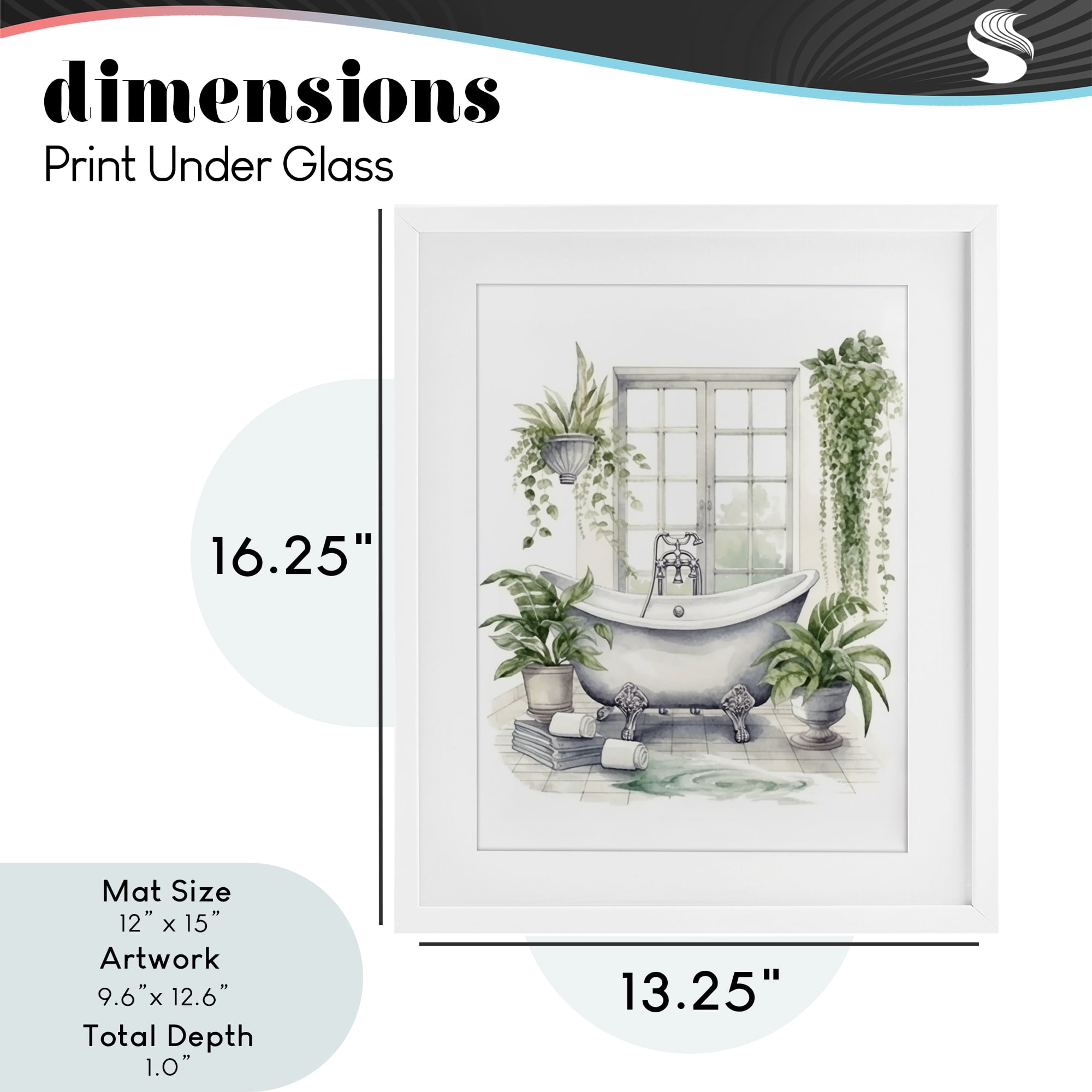 Lush Greenery Bathtub & Window White Framed Print Under Glass, design by Lettered and Lined