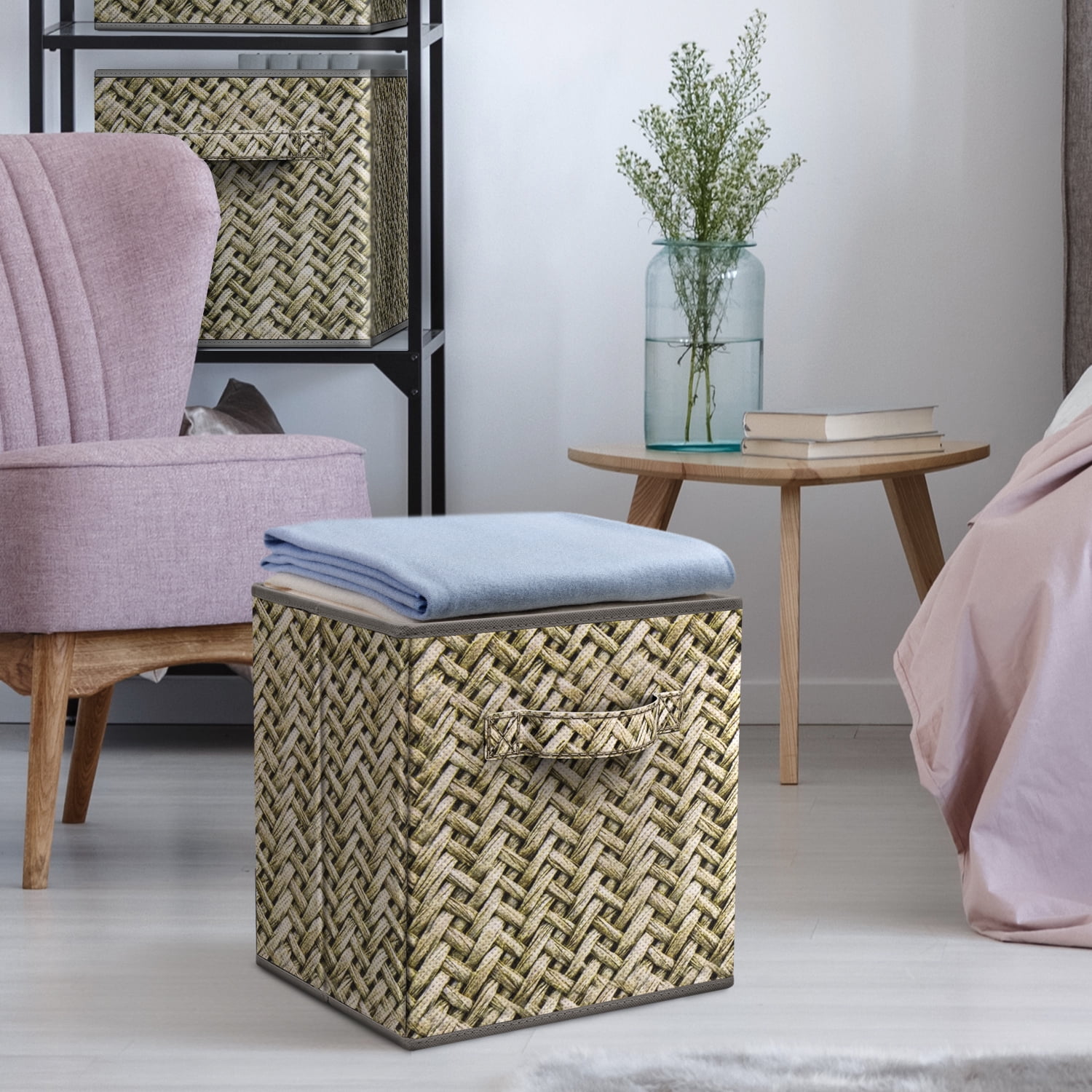 Sorbus 11" Foldable Woven Print Fabric Storage Cube Bin, Gray