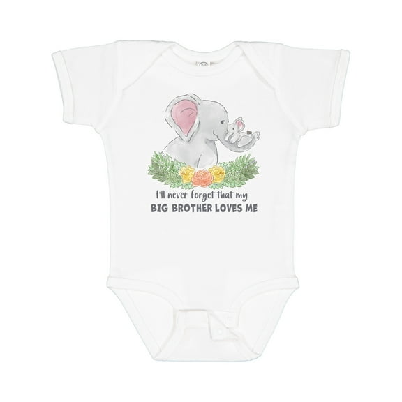 Inktastic I'll Never Forget That My Big Brother Loves Me Cute Elephant Boys or Girls Baby Bodysuit