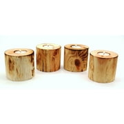 Mac's Rustic Pine Wood Tea Light Candle Holder - Set of 4, Includes 4 Tea Light Candles, 3.75 x 3.75 x 3.75 Inches …