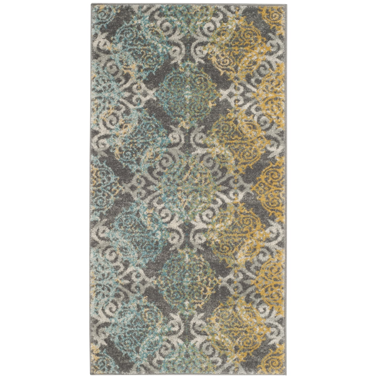 SAFAVIEH Evoke Keith Damask Distressed Area Rug, Grey/Ivory, 4' x 6'