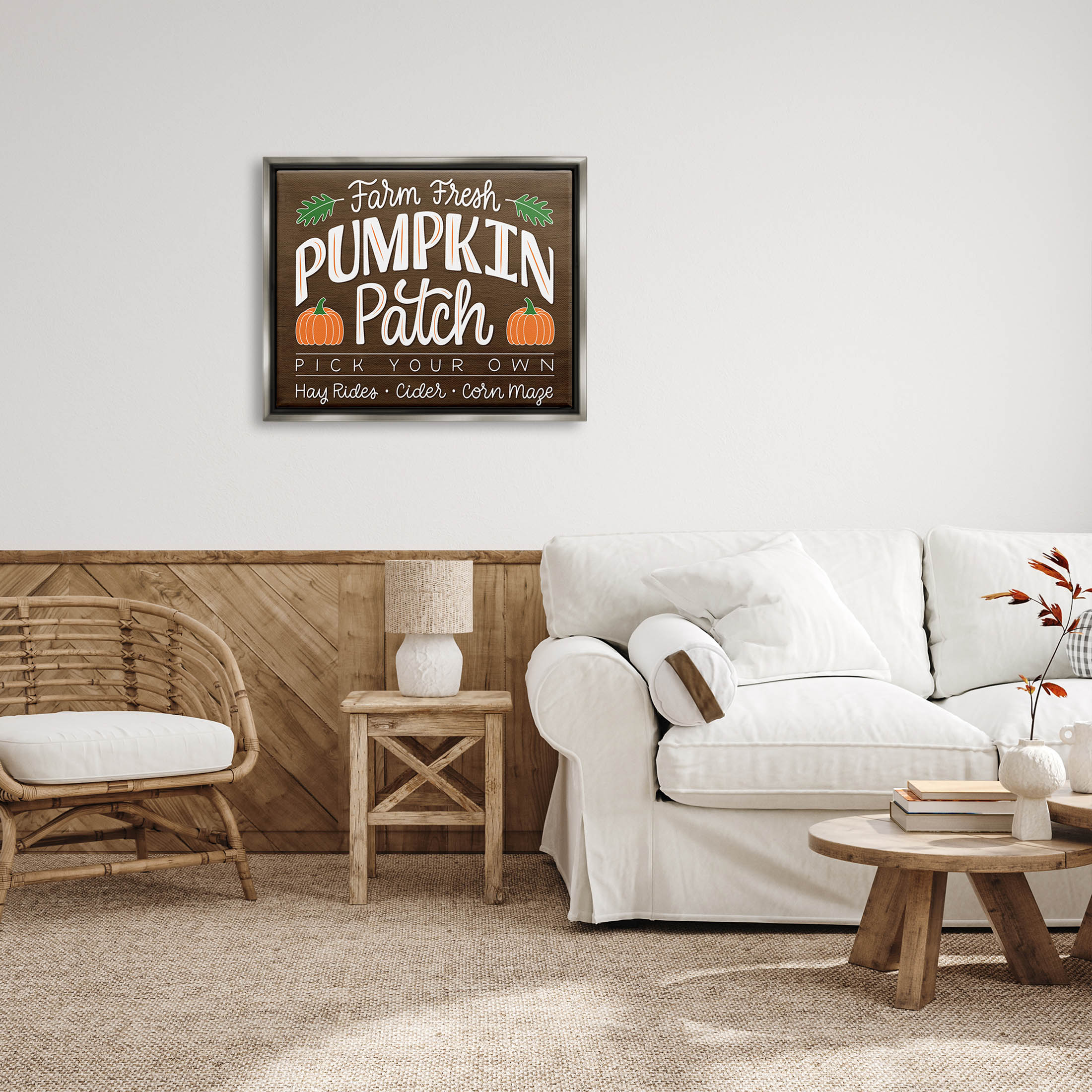 Farm Fresh Pumpkin Patch Sign Holiday Graphic Art Luster Gray Framed Art Print Wall Art