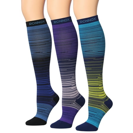 

Ronnox Compression Socks for Men & Women Colorful Patterned Knee High Socks (16-20 mmHg / 12-14 mmHg) 3-Pairs