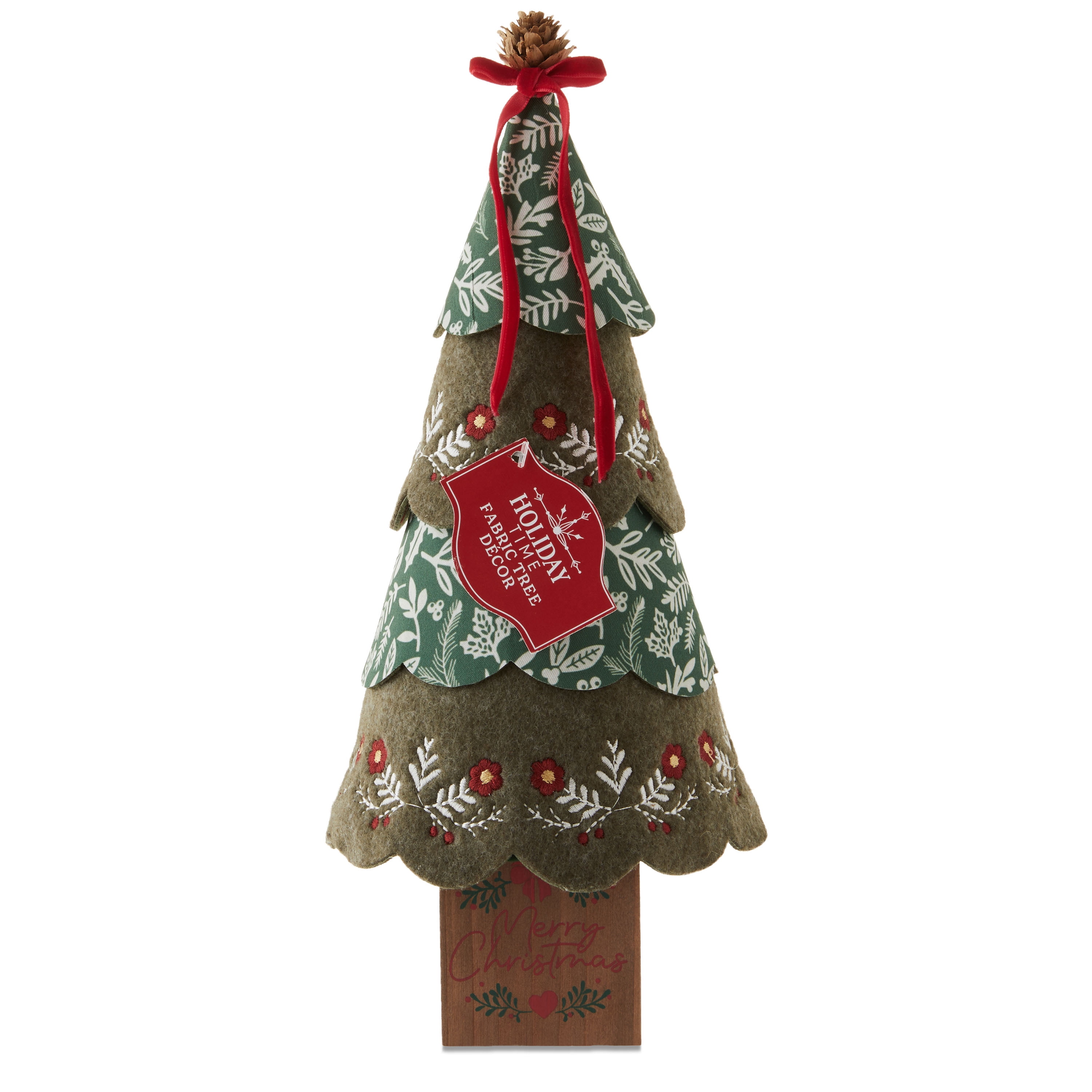 Layered Floral Fabric Christmas Tree Tabletop Decoration, Brown and Green, 12", by Holiday Time