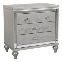 Maklaine Transitional Solid Wood 3-Drawer Nightstand in Silver