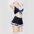 thumbnail image 2 of MEOWCOS Women Gothic Swimwear Set Black Halter Top And Mini Skirt with Striped Stockings, 2 of 7