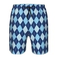 thumbnail image 3 of Balery Blue Squares Traje de Baño Estilo Hawaiano para Hombre, Shorts de Secado Rápido con Bolsillos-Medium, 3 of 6