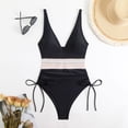 thumbnail image 5 of Women Tummy Control Swimsuits One Piece Slimming Modest Bathing Suit Color Block Drawstring Swim Suits (Black, L), 5 of 8