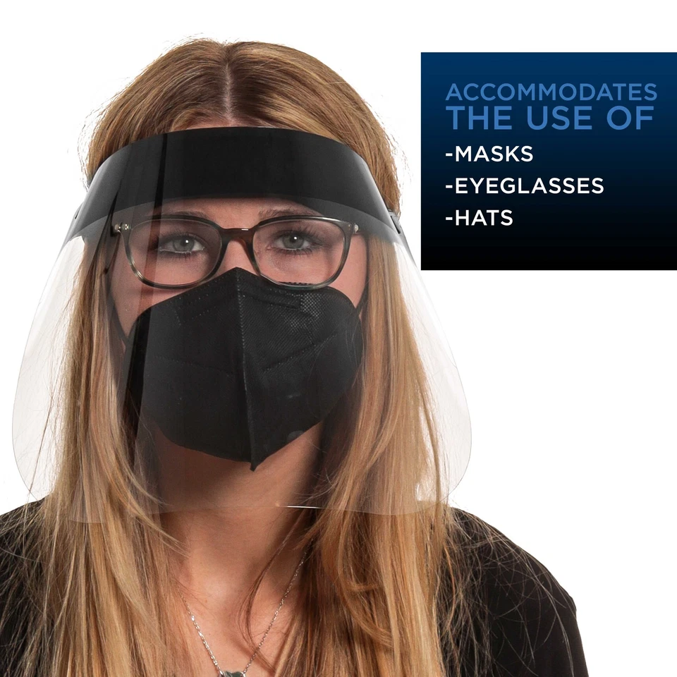 CIRCLE- Salon World Safety 10 Black Face Shields Clear Protective Full Face Shields