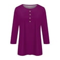 thumbnail image 2 of Sweet Home Farm 3/4 Sleeve T Shirts for Women Fashion Button Up Length Solid Color Shirt Top T Shirts for Women Wine, 2 of 5