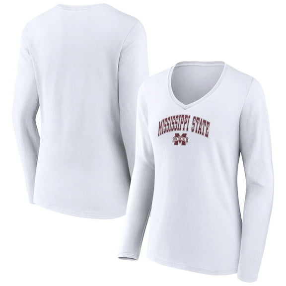 Women's White Mississippi State Bulldogs Campus Long Sleeve V-Neck T-Shirt