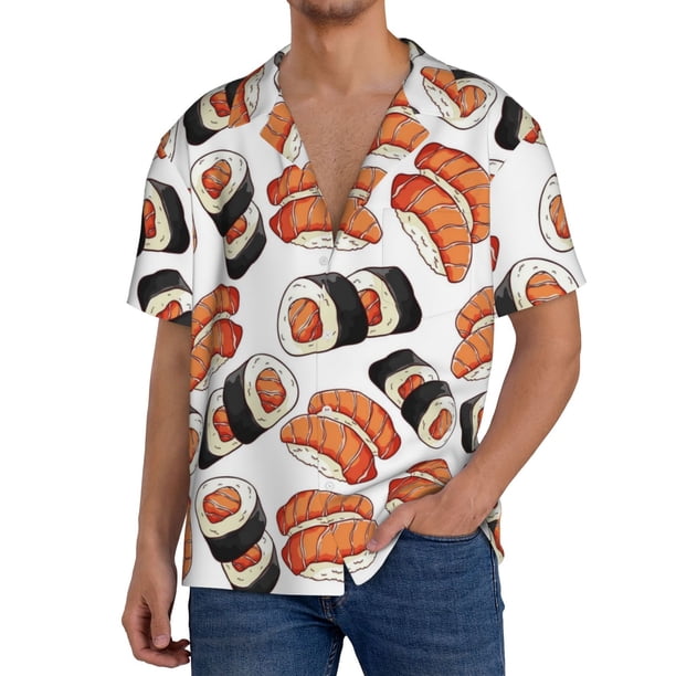Balery Sushi Roll Camisa Casual de Manga Corta con Botones para Hombre, Texturizada, Estilo Cubano, para Playa, Verano-3X-Large