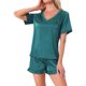 thumbnail image 1 of Conjunto de pijama de satén para mujer INSPIRE CHIC, camisetas de manga corta con pantalones cortos con volantes, ropa de casa XS verde, 1 of 6