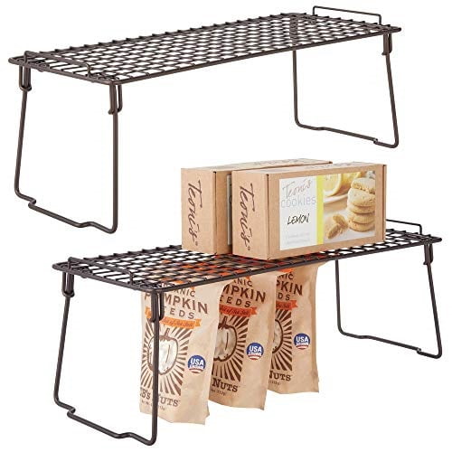 mDesign Metal Stackable Storage Shelf - 2 Tier Raised Food ...
