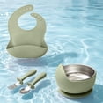 thumbnail image 6 of Guodhu Feeding Set with Suction Plate, Bowl, Silicone Spoon Fork & Bib, Non Slip Dinnerware for Self Feeding, Green(Army Green), 6 of 6