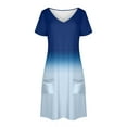 thumbnail image 4 of Xysaqa House Dresses Womens Nightgown Gradient Color Sleepwear Casual Short Sleeve Pajama Dress V-Neck Lounge Dress with Pockets S-2XL Summer Savings, 4 of 8