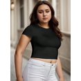 thumbnail image 5 of Am Direct Plus Size Women's Solid Color Round Neck Slim Short Short Sleeve T-Shirt, 5 of 5