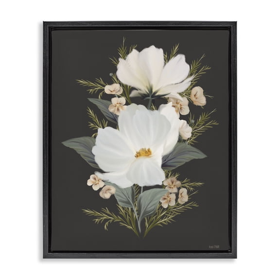 Stupell Industries Victorian Lace Cosmos Flowers Black Floating Frame Canvas Art, 17 x 21, by House Fenway