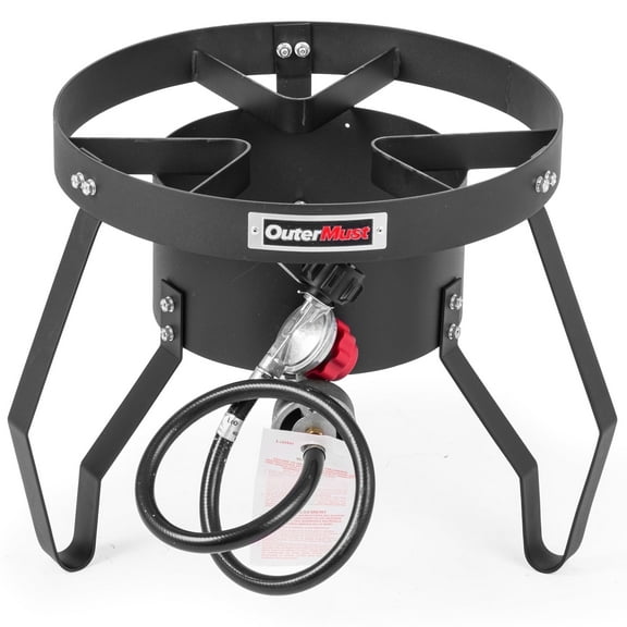 OuterMust Propane Stove, Heavy Duty Single Burner Round Portable Camping Stove，85,000 BTU，10 PSI Regulator