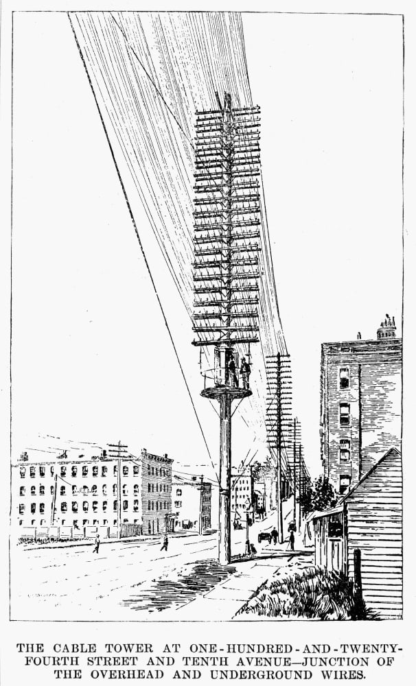 Telephone Lines, 1891. /N'The Cable Tower At 124 Street And 10Th Avenue