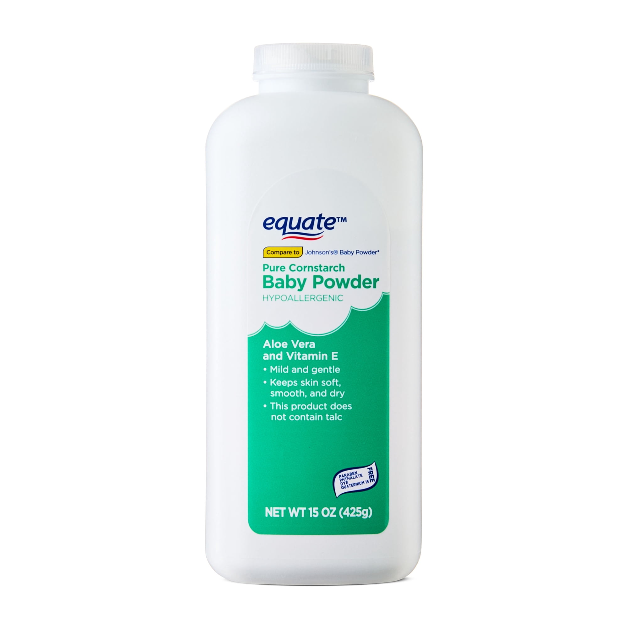 Equate Cornstarch Baby Powder with Aloe and Vitamin E, 15 oz