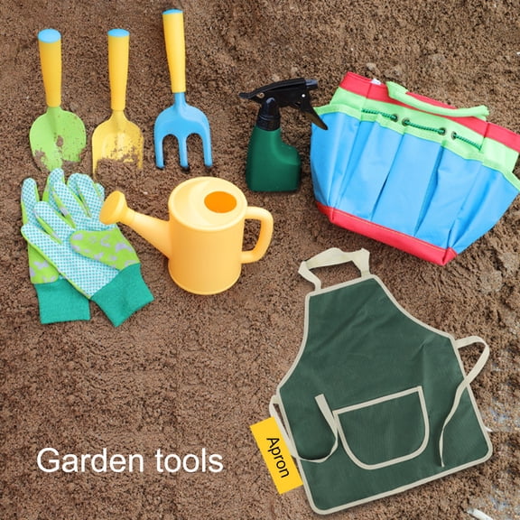 Waroomhouse 8Pcs/Set Gardening Set Rust-proof Comfortable Feel Portable Non-hazardous Non-perishable Gardening Wear-resistant Gardening Tools with Watering Can Gloves Shovel Rake for Kids