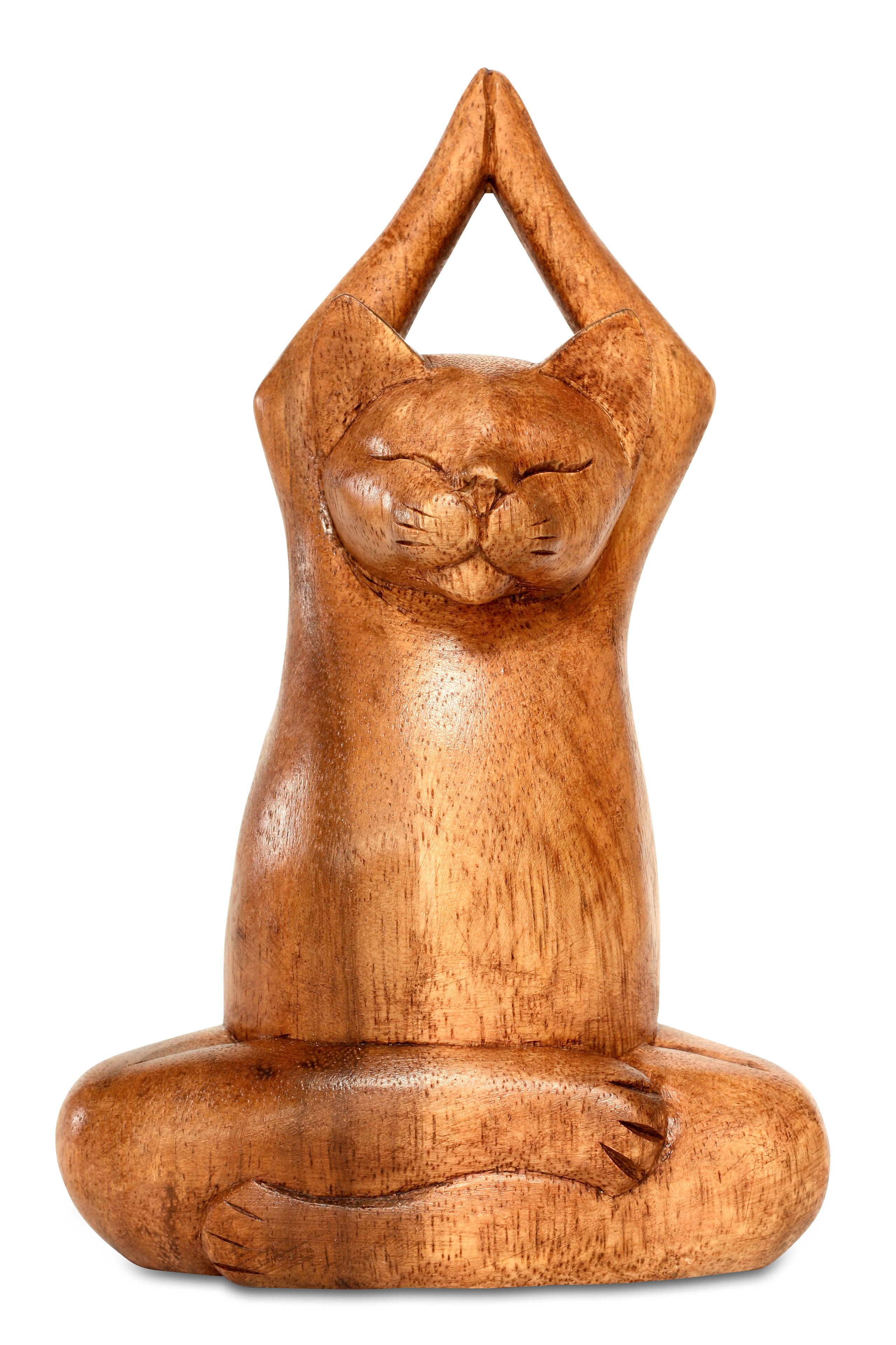 SIGNED 8/" CAT SIAMESE WOOD FIGURINE MEDITATING YOGA LOTUS POSITION HANDMADE