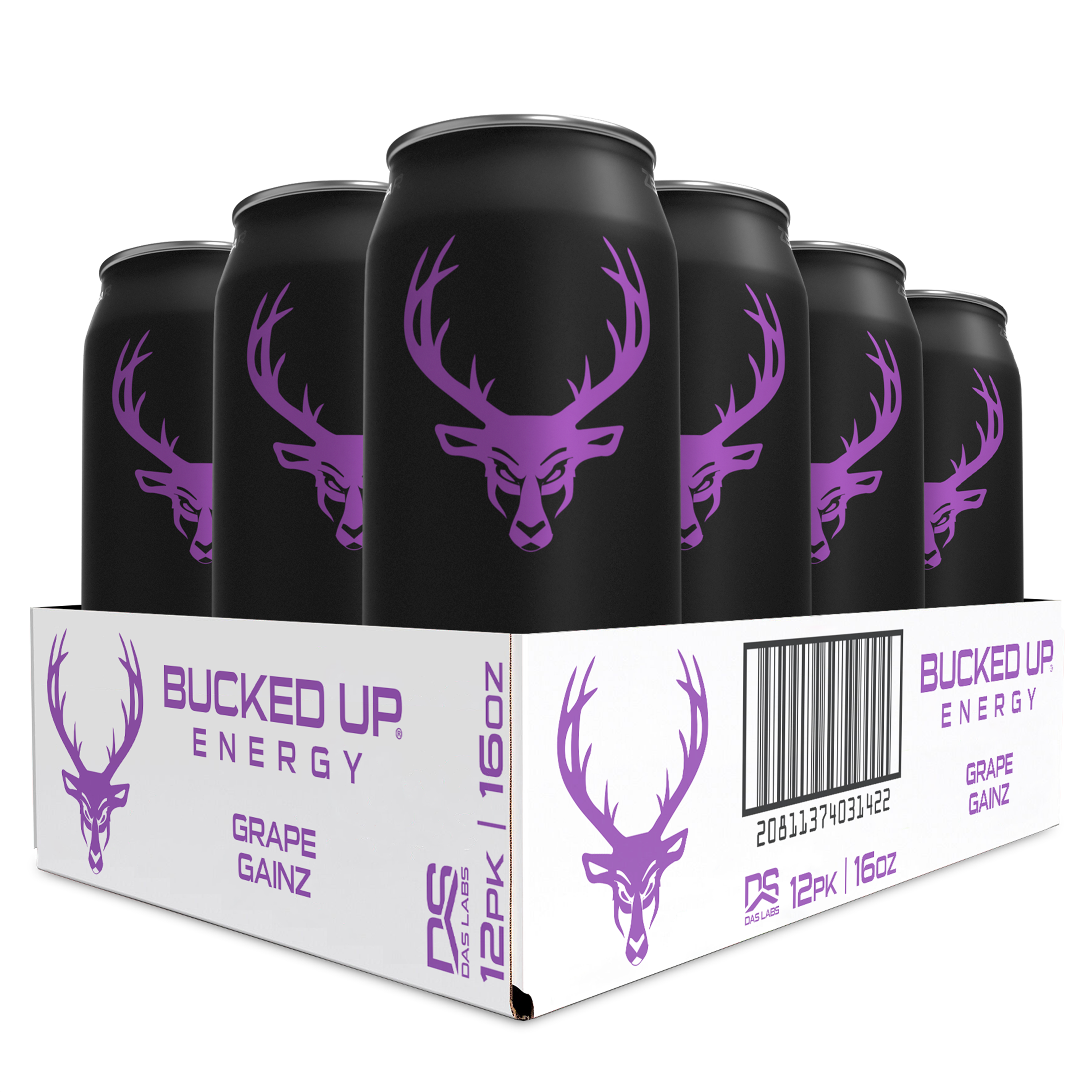 Bucked Up Energy Drink, Grape Gainz, 12 cans, 16 oz, 300mg Caffeine