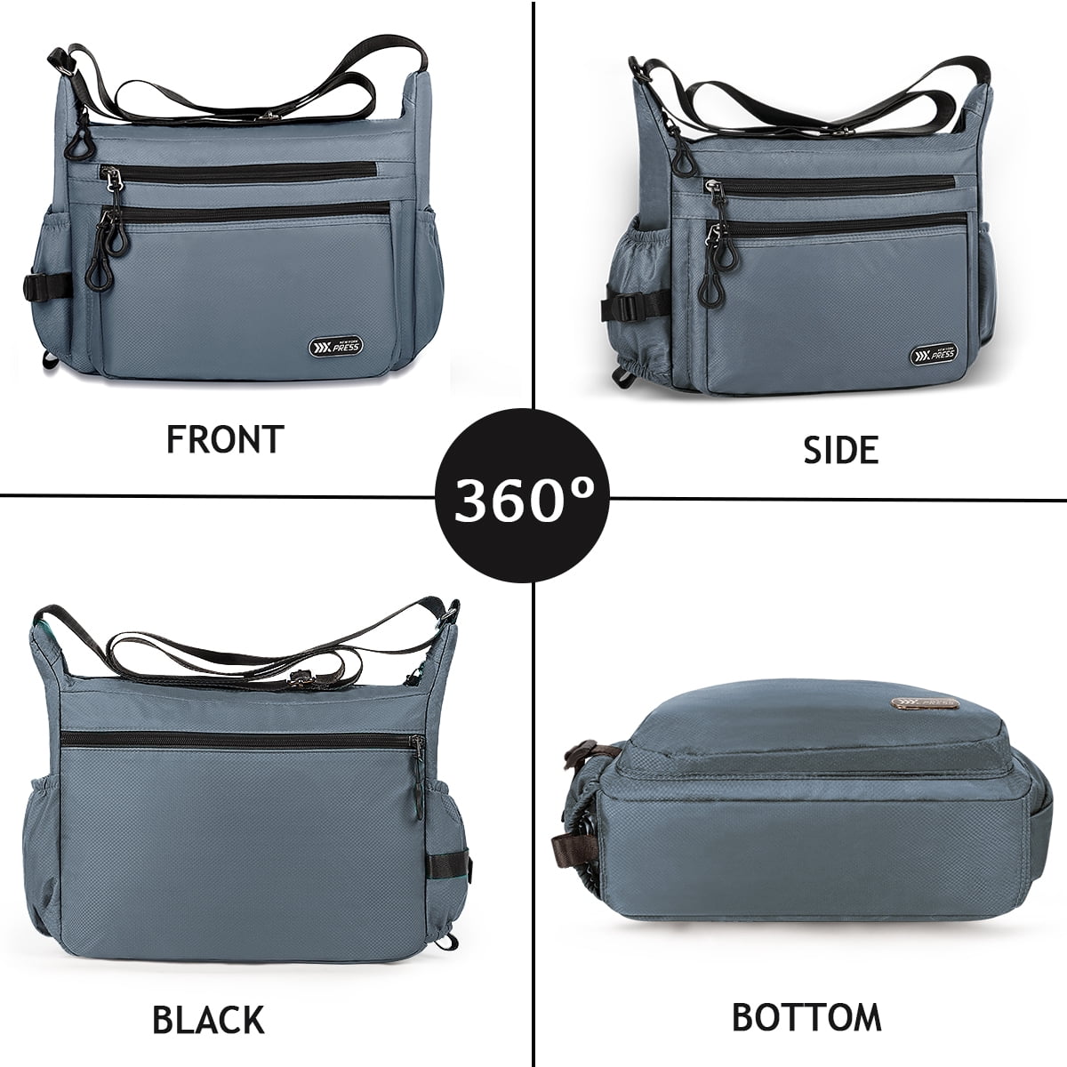 Crossbody Bag for Women Men Multi-Pocket Shoulder Purse Waterproof Lightweight Casual Travel Satchel Handbag,Grey,319