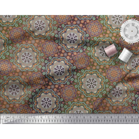 Soimoi Poly Georgette Fabric Floral & Mandala Kaleidoscope Print Fabric by Yard 42 Inch Wide