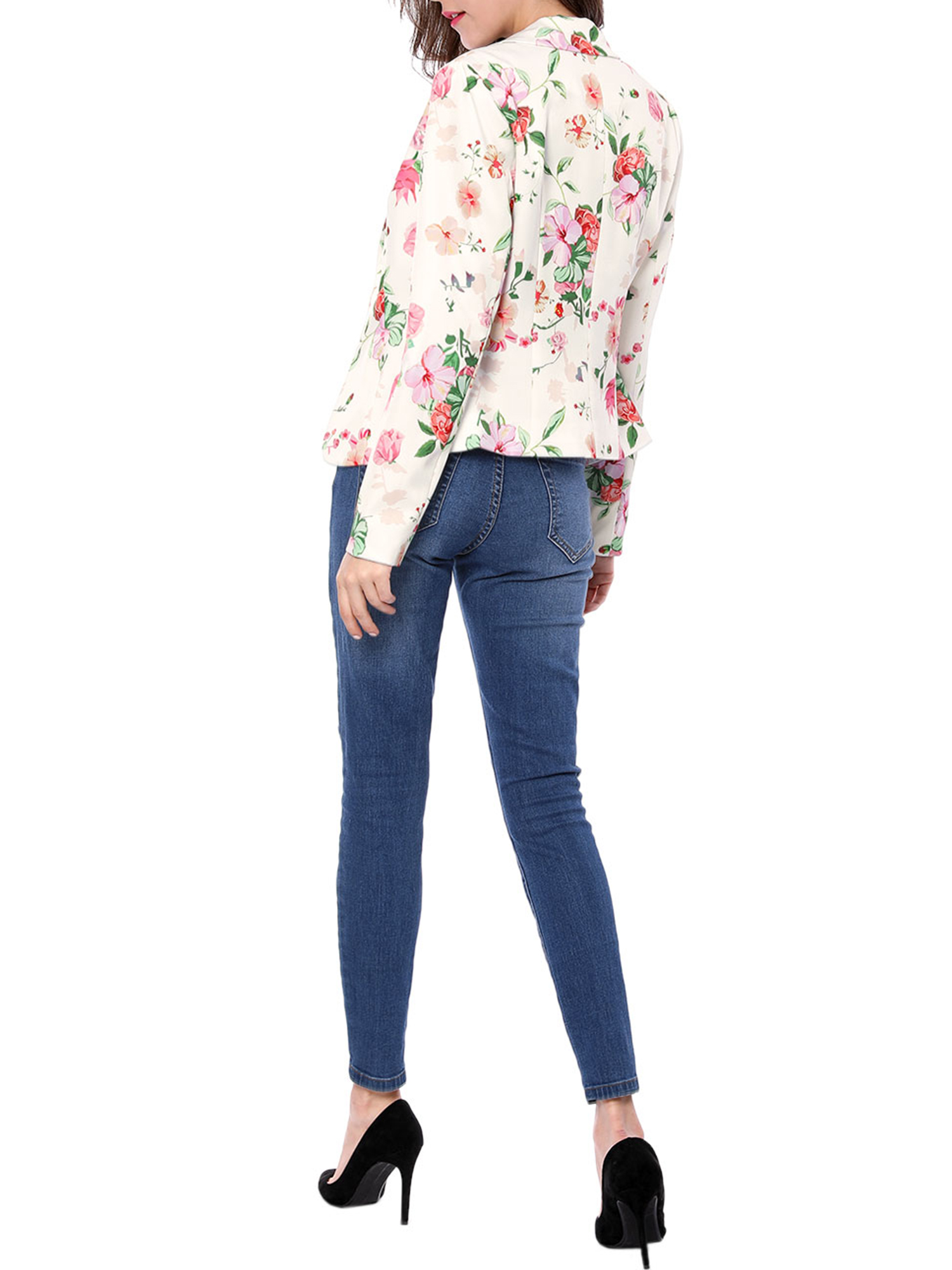 DARING DIVA Women's Elegant Notched Lapel Floral Print Blazer XL White-Floral