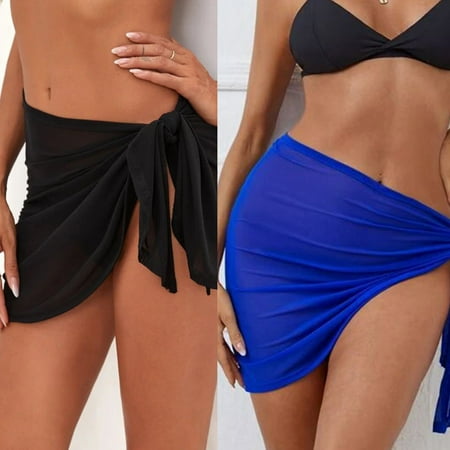 Baqcunre Swimsuit Coverup for Women  2 Pieces Women Beach Sarongs Sheer Cover Ups Mesh Bikini Wrap Skirt for Swimwear   Swim Suits for Women 2024  Cover Ups for Swimwear Women Blue L