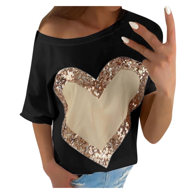 Birdeem T-Shirt à Paillettes pour Femmes, Col Rond, Manches Courtes