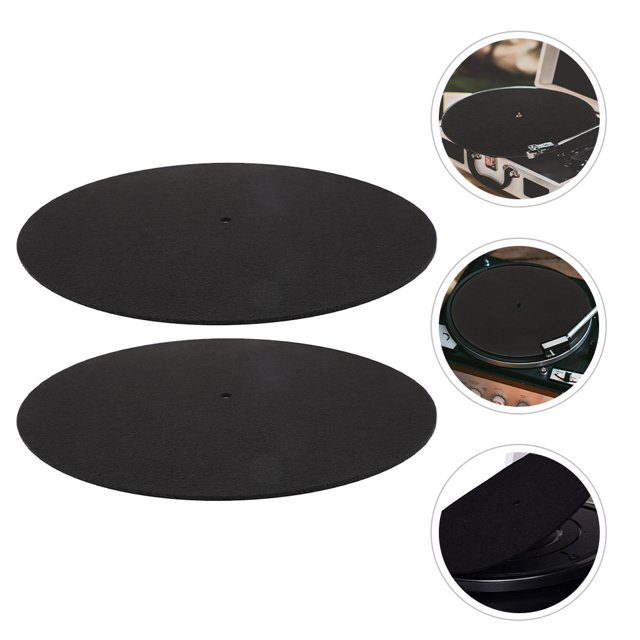 KONTONTY 2Pcs Felt Turntable Mat Black Vinyl Record Player Pad Anti Vibration Slip Resistant