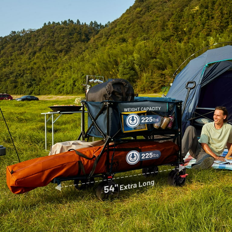 TIMBER RIDGE XXXL Bolderkar, opvouwbaar, 300 l, 160 kg, belastbaar met netten als valbeveiliging, transportwagen met rem, zijzak, bekerhouder, verstelbare handgreep, tuinwagen, strandwagen voor alle