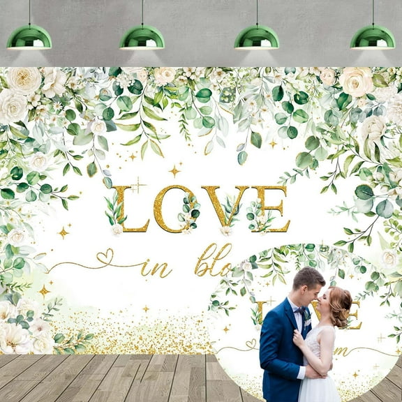 Love in Bloom Bridal Shower Backdrop Greenery Eucalyptus White Flowers Wedding Background Spring Floral Bachelorette Engagement Party Decorations Banner Supplies Photo Props
