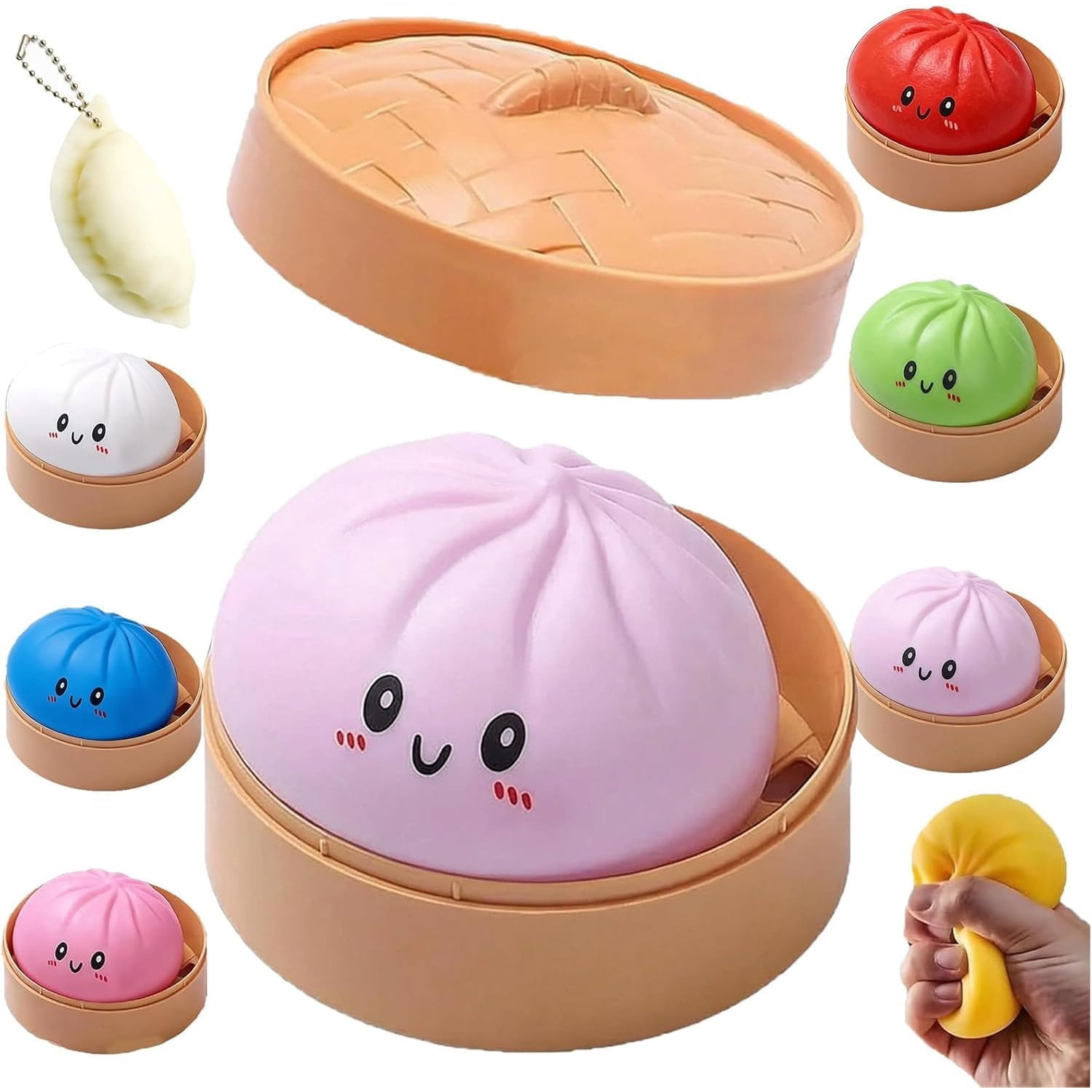 Giant Mystery Dumpling Squishy, 4 Inch Jumbo Dumpling Stress Ball, Squishy Bun, Anxiety Relief Fidget, Soft Squeeze Decompression Dough for Adults Classroom Prizes & Party Favors (Pink＋Blue)