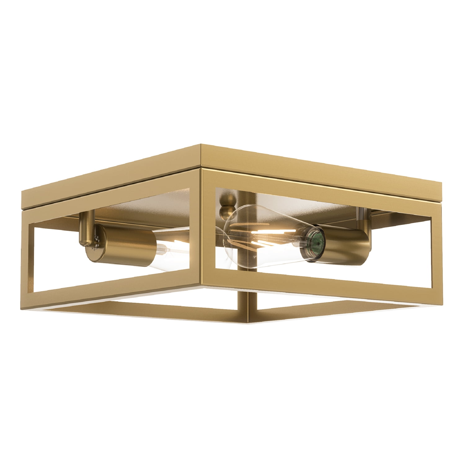 Better Homes & Gardens 12" Farmhouse Square Gold Flush Mount Ceiling Light, Metal Frame No Shade
