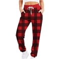 thumbnail image 2 of COSFO Joggers Sweat Pants for Womens Red Casual Plaid Elastic Waist Taper Pants Adjustable Width Loose Drawstring Pants, 2 of 5