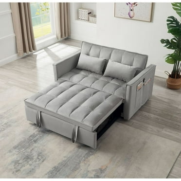 Newboti Sleeper Sofa Bed W/Usb Port, 3-In-1 Adjustable Sleeper With Pull-Out Bed, 2 Lumbar Pillows And Side Pocket, Soft Velvet Convertible Sleeper Sofa Bed, Suitable For Living Room Bedroom 1638