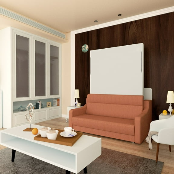 Full Size Murphy Bed Frame with Sofa, Vertical Wall Beds Frame with Loveseat Sofa Couch, No Need Fix to The Wall Morden Deisgn Vertical Murphy Bed with New Style Gas Struts for Bedroom, Guestroom