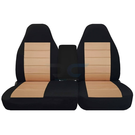 Fits 1997-2000 Ford F-150 Velour Seat Covers 40/60 Bench Molded Headrests 1 Cup Holder:Blk Tan