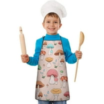 Pink Mushroom Cartoon Light Pattern Kids Aprons for Girls and Boys,Adjustable Neck Strap Toddler Aprons for Kids Cooking Baking