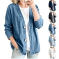 thumbnail image 6 of BangWanChi Women's Vintage Denim Coats, Open Front Long-Sleeve V-Neck Button-Up Denim Cardigan for Spring And Winter, 6 of 6