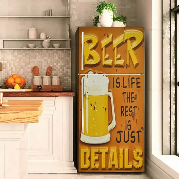 Retro Furit Fridge Door Sticker Waterproof PVC Lemon Banana Refrigerator Wallpaper Cover Mural Stickers Removable Fridge Decal