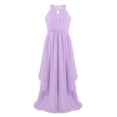 thumbnail image 6 of inhzoy Kids Girls Chiffon Flower Girls Dress Sequins Halter Neck Bridesmaid Wedding Evening Party Gowns Maxi Formal Dress Lavender 6, 6 of 7