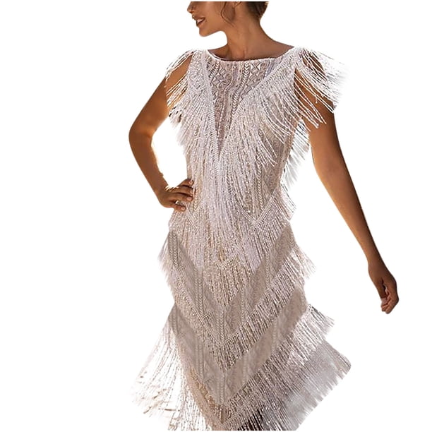 Moda mujer sexy delgado cuello redondo color sólido borla vestido sin mangas Pompotops ghjkhdj1184