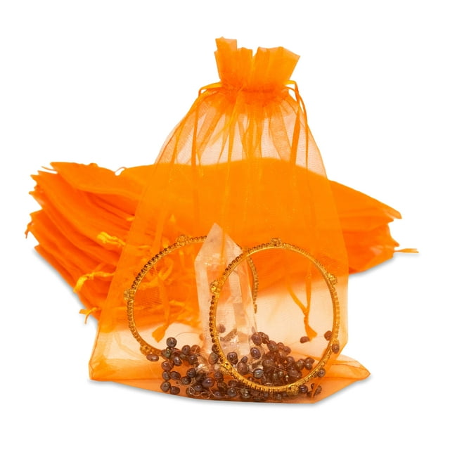 Bolsas de regalo TheDisplayGuys de organza transparente naranja, 6 x 8 unidades, paquete de 100