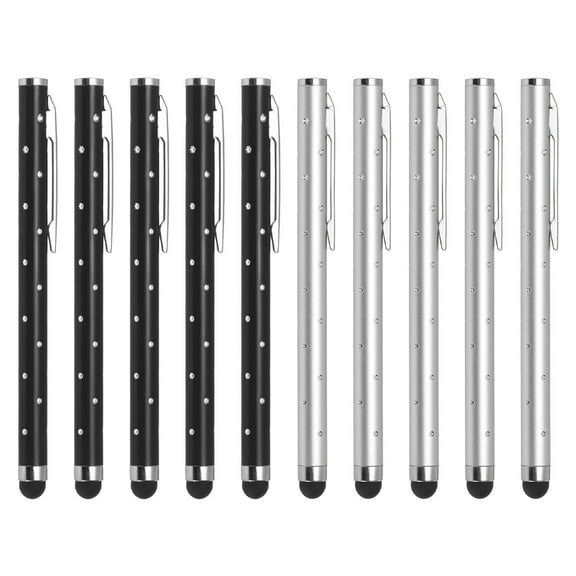 10pcs Glitter Rhinestone Stylus Pens for Touch Screens Universal Metal Capacitive Pen, Black/Silver