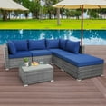 thumbnail image 1 of Gymax 6PCS Patio Rattan Sectional Sofa Set Conversation Furniture Set w/ Navy Cushions, 1 of 5